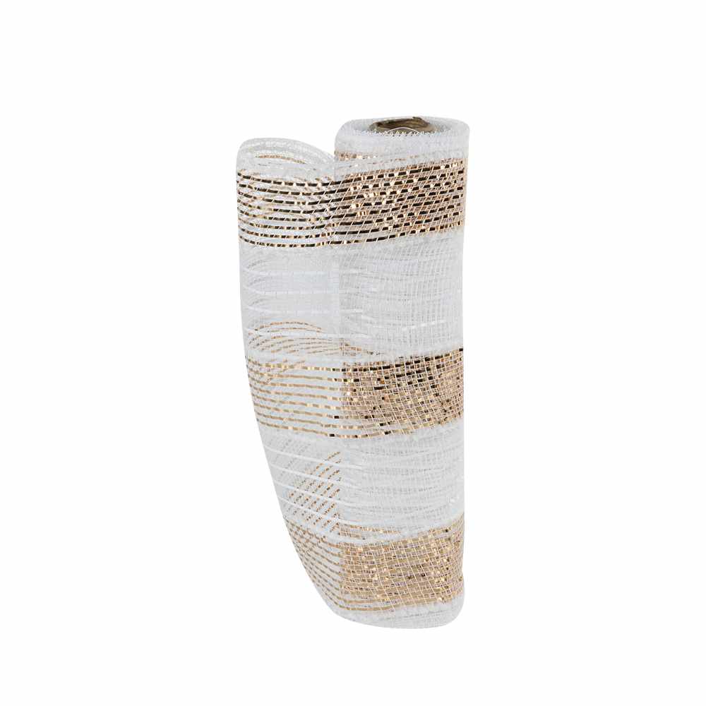VERTUO White and Gold Mesh Roll 10 in. x 15 ft.