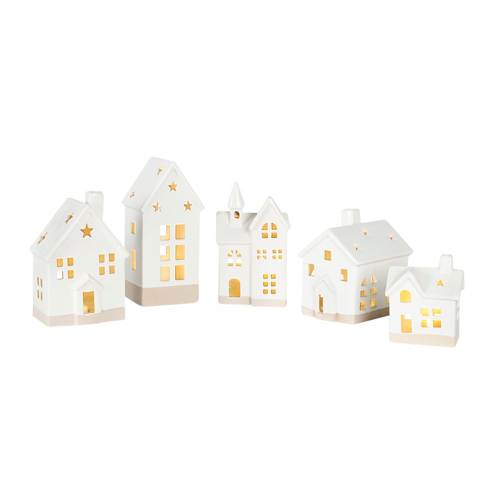 Maisons de Noël blanches illuminées Ens/5