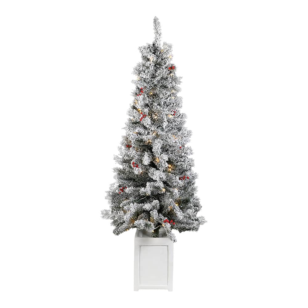 Arbre de Noël illuminé et enneigé en pot 5 pi VERTUO