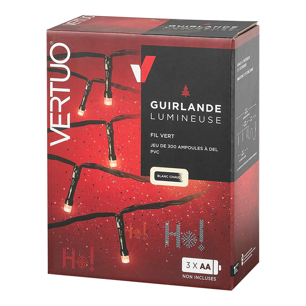 Guirlande lumineuse 300 ampoules DEL blanc chaud