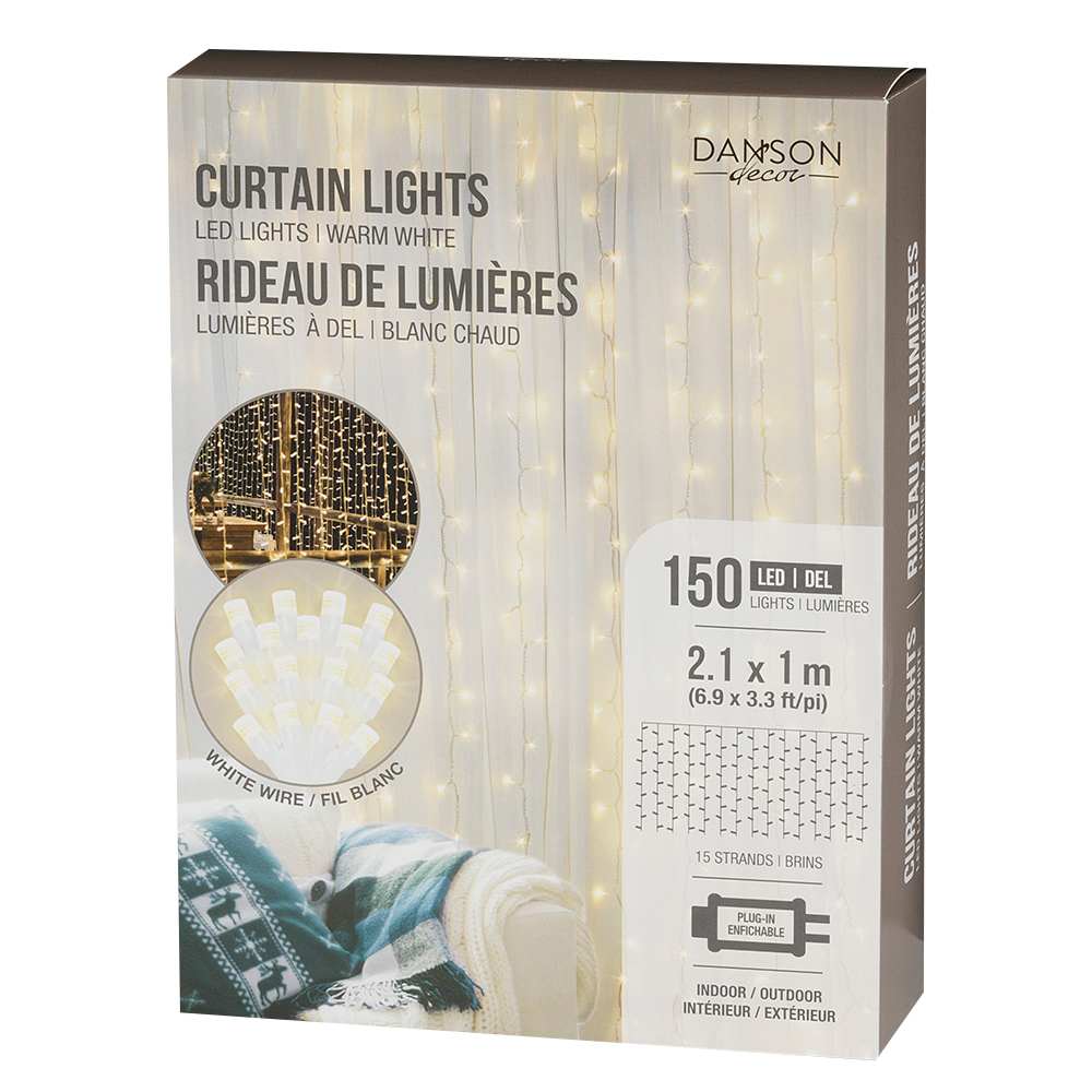 Rideau de lumières à DEL blanc chaud