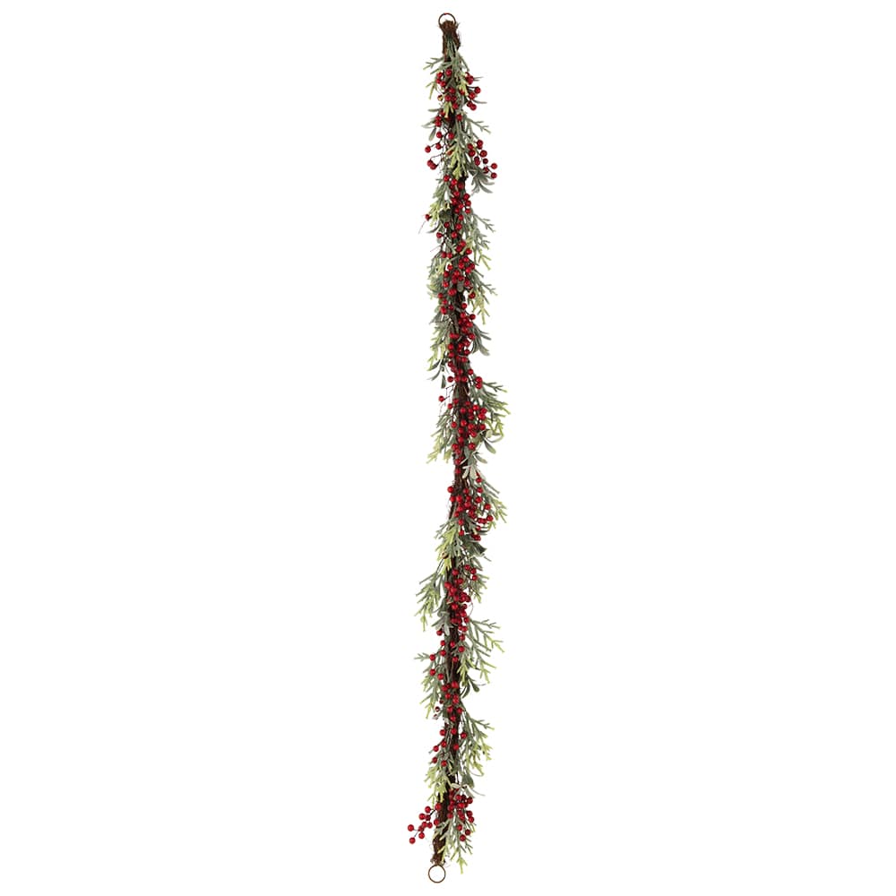 VERTUO Christmas Garland Sage and Red Berries 72 in.
