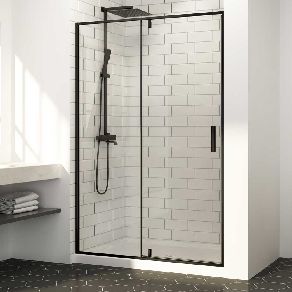 Porte de douche Labrador verre clair finition noire 48 po TASSILI SUPRA