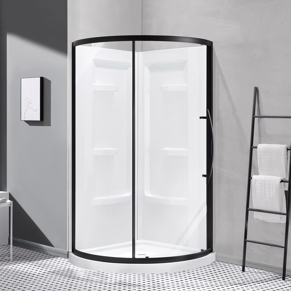 Douche en coin ronde Claire verre clair finition noire 38 po