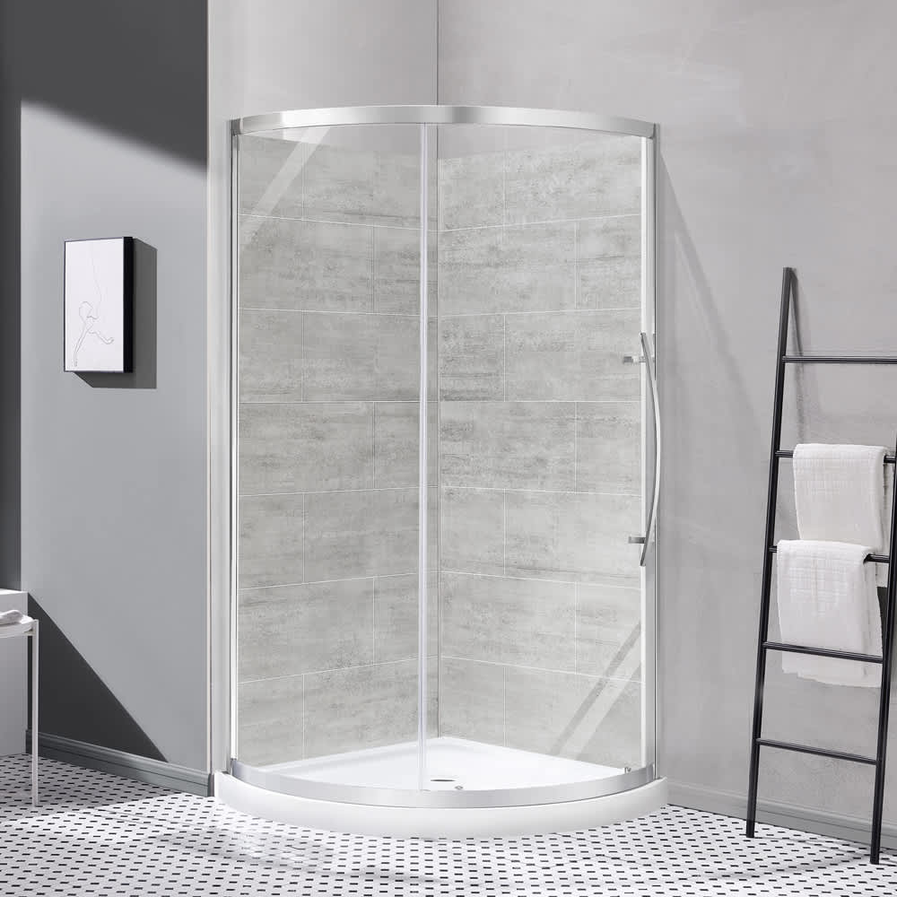 Douche en coin ronde Claire verre clair finition chrome 34 po
