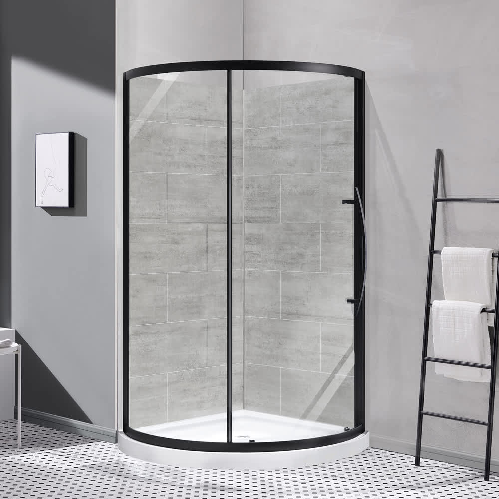 Douche en coin ronde Claire verre clair finition noire 38 po