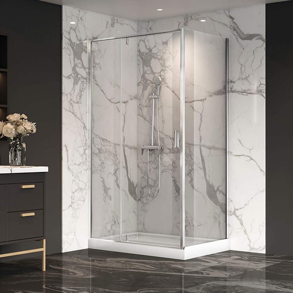 Douche en coin Labrador à base surbaissée, finition chrome 48 po x 32 po TASSILI SUPRA