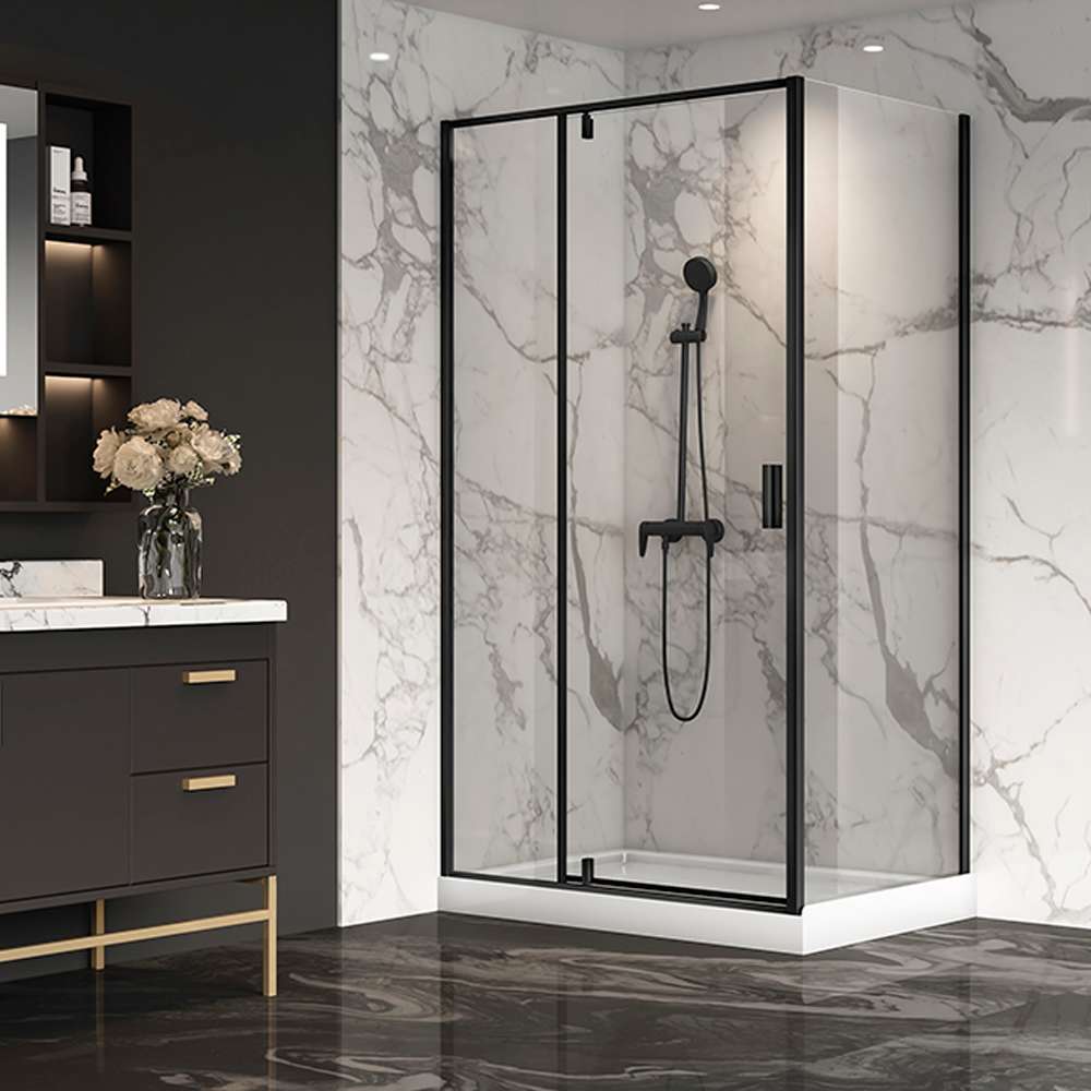 Douche en coin Labrador à base surbaissée, finition noire 48 po x 32 po TASSILI SUPRA