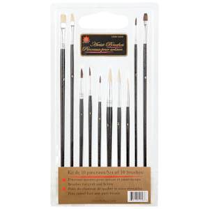 Ensemble de 10 pinceaux d'artiste en soies mixtes CHIDACA