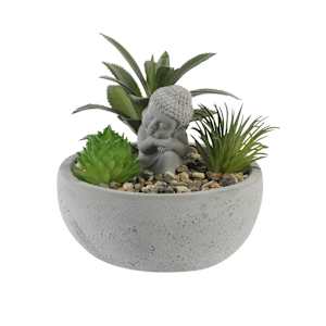 Plante artificielle jardin zen avec pot en ciment gris VERTUO