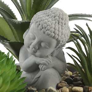 Plante artificielle jardin zen avec pot en ciment gris VERTUO