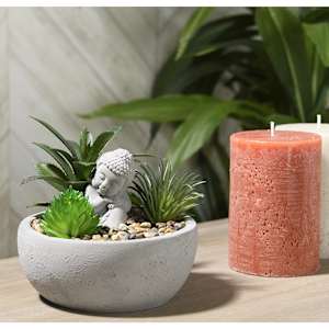 Plante artificielle jardin zen avec pot en ciment gris VERTUO