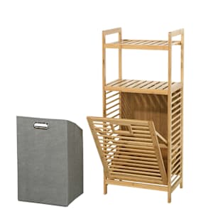 PRATICO Bamboo Shelf with Laundry Basket Natural