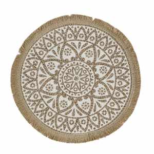 Napperon rond à motifs naturel et blanc 14 po VERTUO