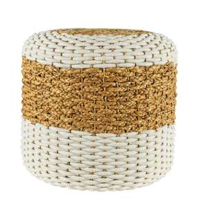 VERTUO Woven Ottoman White and Beige 17 3/4 in. x 16 7/8 in.