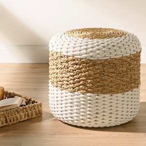 VERTUO Woven Ottoman White and Beige 17 3/4 in. x 16 7/8 in.