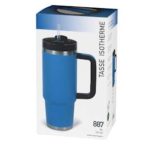 Tasse isotherme avec paille sans BPA bleu 887 ml