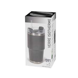 Verre isotherme avec paille gris 591 ml