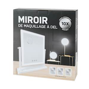Miroir de maquillage portatif et pivotant à 360° à DEL blanc