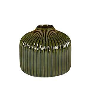 Vase décoratif en céramique rainurée vert VERTUO