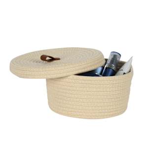 Panier de rangement en polyester et coton beige 9 po VERTUO