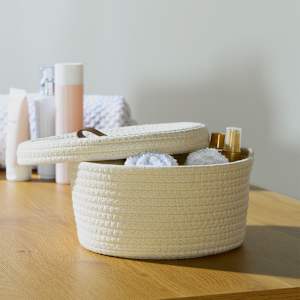 Panier de rangement en polyester et coton beige 9 po VERTUO