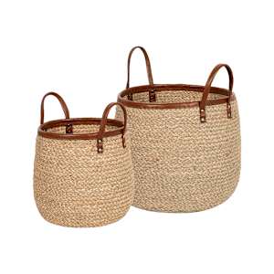 Ensemble de 2 paniers de rangement en fibres naturelles et cuir VERTUO