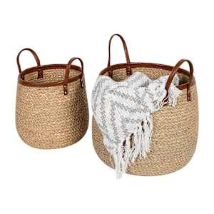 Ensemble de 2 paniers de rangement en fibres naturelles et cuir VERTUO
