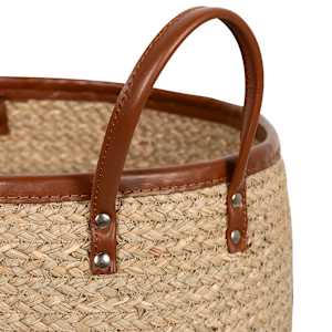 Ensemble de 2 paniers de rangement en fibres naturelles et cuir VERTUO