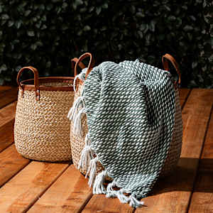 Ensemble de 2 paniers de rangement en fibres naturelles et cuir VERTUO