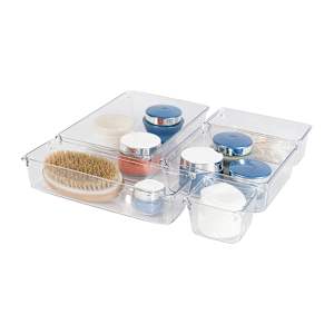 Ensemble de 5 plateaux de rangement en plastique clair