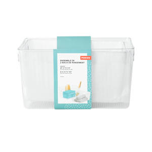 Ensemble de 2 bacs de rangement en plastique clair