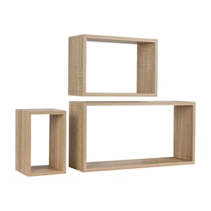 ASTELLA Set of 3 Wall Shelves Oak Finish