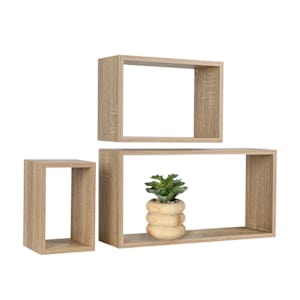 ASTELLA Set of 3 Wall Shelves Oak Finish