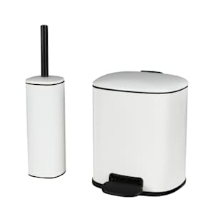 NEKTRA Step Trash Bin and Toilet Brush with Holder White and Black