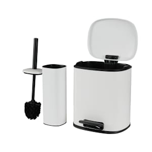 NEKTRA Step Trash Bin and Toilet Brush with Holder White and Black