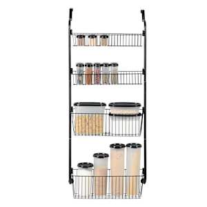 Door Shelf With 4 Metal Baskets, 16 7/8 in. Black