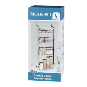 Door Shelf With 4 Metal Baskets, 16 7/8 in. Black