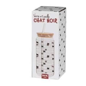 Verre et paille chat noir 590 ml VERTUO