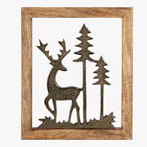 Décoration murale Renne et arbres en bois et aluminium 10 1/4 po x 11 3/4 po ASTELLA