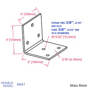 Beam Steel Angle Brace (n° 4441) 4 in. x 4 in. x 4 in. x 3/16 in.
