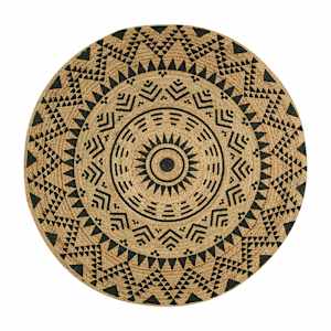 Tapis d'intérieur rond Madhya naturel et noir 5 pi 3 po VERTUO