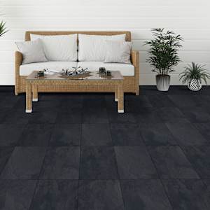 VERTUO Black Slate Porcelain Tiles 12 in x 24 in