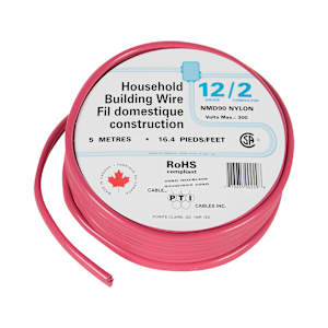 Fil électrique d'intérieur NMD-90, 12/2 rouge 5 m