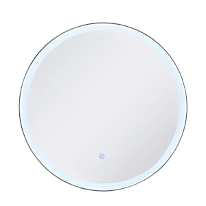 TASSILI SUPRA Round LED Light Mirror with Matte Black Aluminum Frame  27 9/16 in.