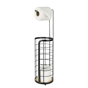 Free-Standing Toilet Paper Holder with Storage Black