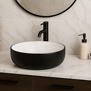 Vasque ronde en porcelaine blanche et noire Isabella 15 15/16 po TASSILI SUPRA