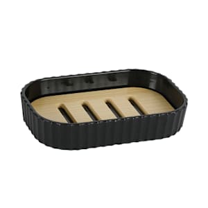 TASSILI Black Plastic and Bamboo Soap Dish