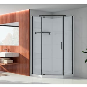 Douche Baikal verre clair finition noire 38 po TASSILI