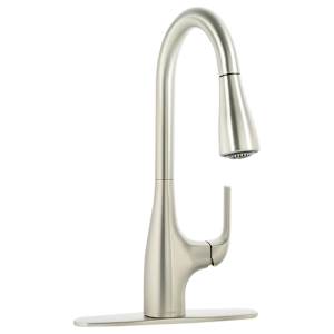 Robinet de cuisine à douchette rétractable 1 poignée Leesi Moen acier inoxydable